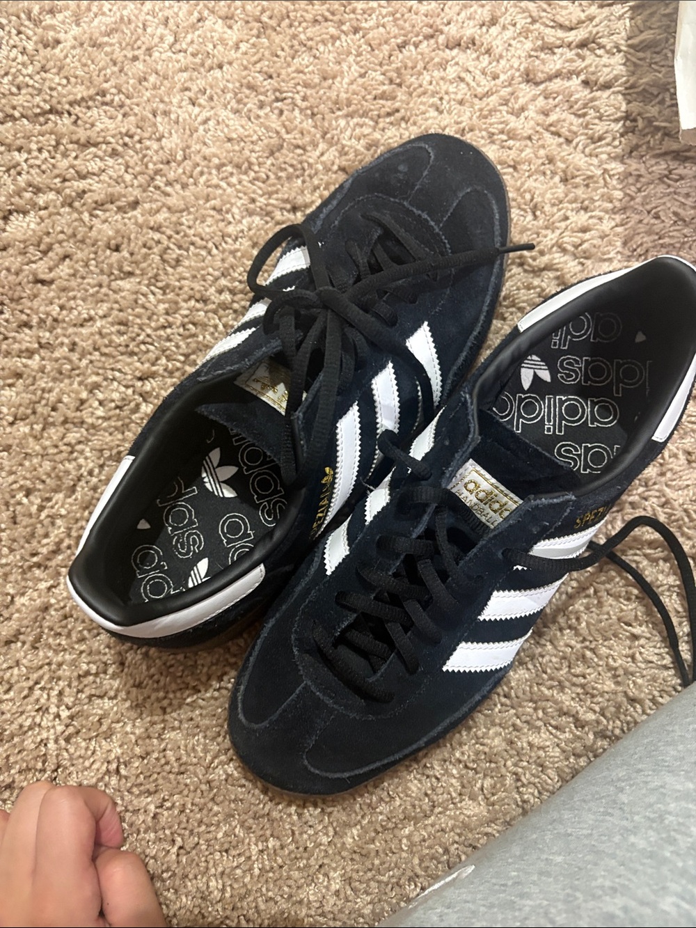 adidas woman’s Black Suede Sneakers with White Three Stripes